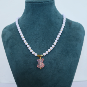 Collar Osito - Bolitas acrilicas con Osito transparente Rosa