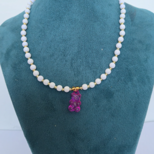 Collar Osito - Acrilicos y Osito Fuscia Transparente