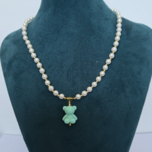 Collar Osito - Perlas y Osito Acrilico Aqua