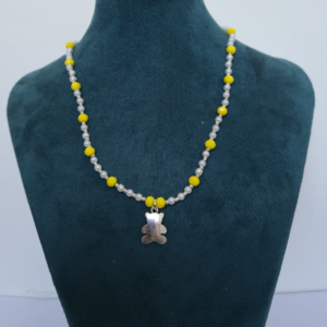 Collar Osito - Perlas con cristales amarillo y dije pewter
